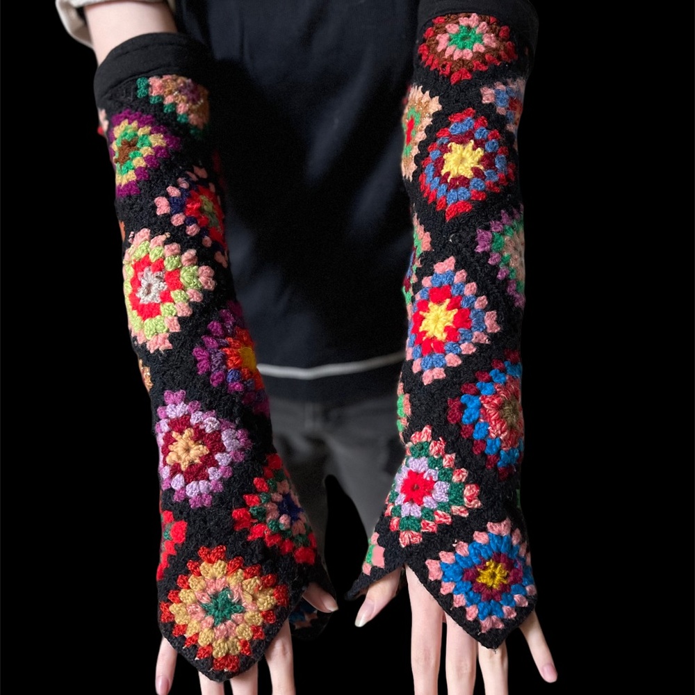 LONG Granny square arm warmers sleeves chic boho